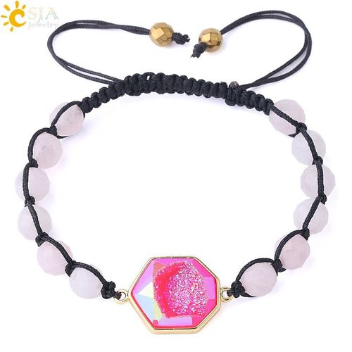 Bracelets En Cristal À Multiples Facettes Pour Hommes Et Femmes, En Pierre Naturelle, Oeil De Tigre, Quartz Rose, Perle Druzy, Tressé, Ajustable, F816