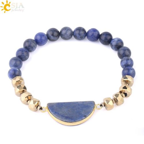 Bracelet En Quartz Rose Demi Lune Pour Hommes, Pierre Naturelle, Labradorite Verte, Aventurine Sodalite, Élastique De 8mm, F601