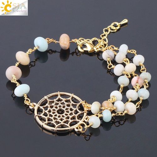 Bracelet Attrape Rêve En Pierre D'amazonite Naturelle Mate, À Multicouches, Ajouré, F756