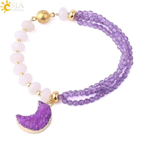 Bracelet À Breloques En Pierre Naturelle, Quartz Rose, Cristal Violet, Fermoir Magnétique, 4 Couches, Mini Perle, Équilibre De Guérison, Pour Femmes, F821