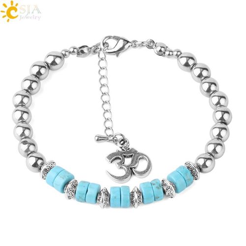Bracelets D'énergie En Hématite Pour Hommes Et Femmes, Perles Rondes Et Simples, Mélange De Turquoises, Breloques De Yoga 3d, Bijoux Cadeau, F740