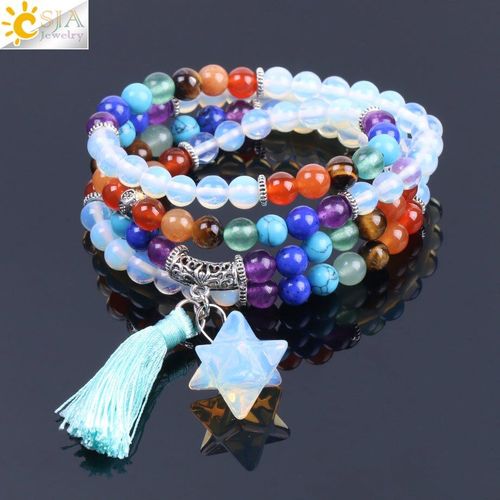 Bracelets Chapelet 7 Chakra Colorés Pour Hommes Et Femmes, Perles Équilibrées, Pampilles Enveloppées, Pendentif Opale, Bohème, F212
