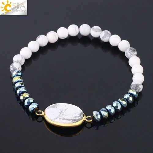 Bracelet En Hématite Turquoise Blanc Pour Homme Et Femme, Perles Rondes De 6mm, Pierres De Guérison, F606