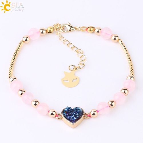 Bracelet Druzy Naturel Coréen, Perles Quartz Violet, Pierre De Cristal, Plaqué Or, Chic, Pour Femmes Et Filles, F739