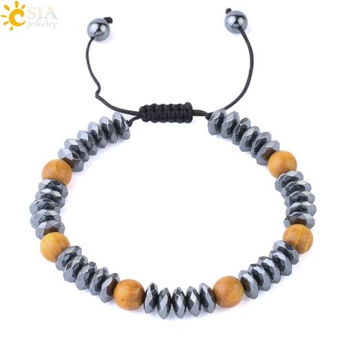 Csja Bracelet Énergétique Unisexe En Pierre Naturelle, Mélange De Perles En Bois, En Hématite, Accessoire Tressé Pour Femmes Et Hommes, Accessoires D'équilibre Personnalisables F803