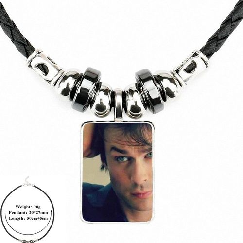 Bijoux Cabochon En Verre En Cuir Noir, Pendentif Perle Pour Amoureux, Meilleure Amitié, Journal Intime, Ian Somerhalder
