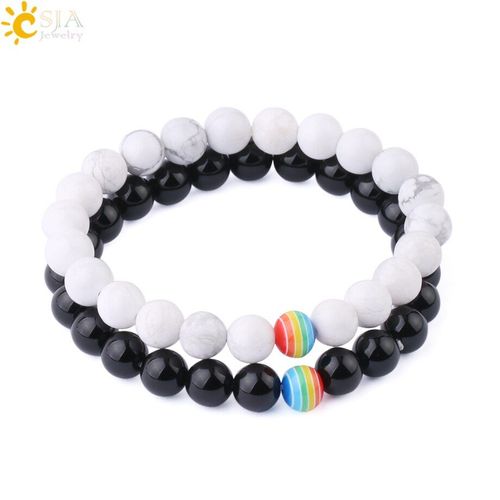 Bracelets En Pierre Naturelle Onyx Howlite Mixte, Perles Arc En Ciel Pour Femmes Et Hommes, Bijoux Cadeaux F696