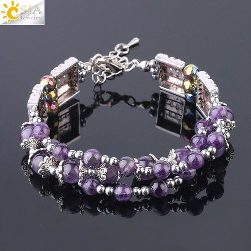 Bracelet Reiki À 3 Rangées, Pierre Naturelle, Cristal Violet, Couleur Argent Ancien, Réglable, Multicouche, Pour Femmes Et Hommes, F757