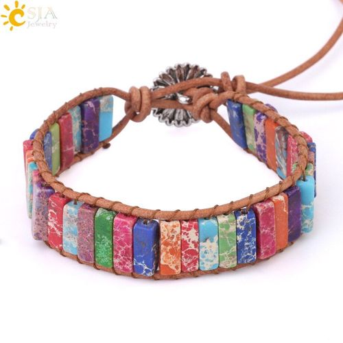Bracelet En Cuir Tissé Multicolore Pour Femmes, Fait À La Main, Cordon Enroulé, Pierre Rectangulaire, Turquoises, Bijoux, Cadeau Créatif F935