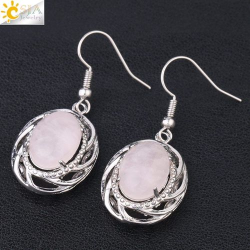 Csja Boucles D'oreilles En Pierre Naturelle Verte Pour Femmes Et Filles, Violet Et Rose, Boucles D'oreilles En Cristal, Bijoux Faits À La Main, F911, 2019