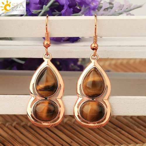 Boucles D'oreilles Ovales En Forme D'oeil De Tigre Et De Gourde Pour Femmes, Bijoux En Forme De Goutte Géométrique, Couleur Or Rose, F301