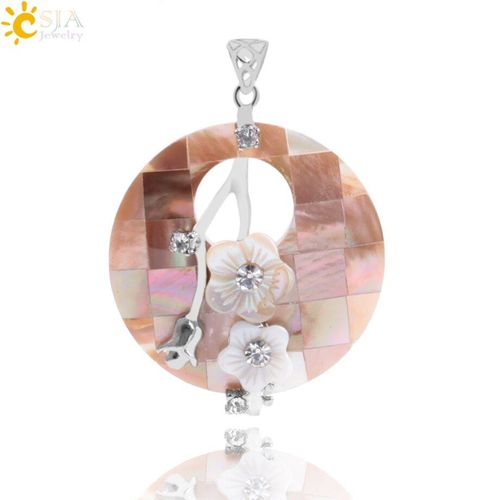 Pendentif En Coquillage De Nacre Pour Femmes, Grande Perle Ronde Creuse, Fleurs En Pierre Naturelle, Breloques Pour Femmes, Bijoux F033