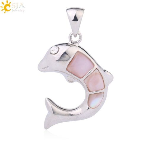 Collier Avec Pendentif En Forme De Dauphin, Coquille Rose Naturelle, Joli Animal, Couleur Argent, Pour Femmes Et Filles, Bijoux De Plage, À La Mode, Cadeaux F929