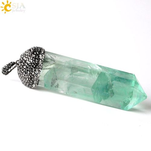 Collier En Pierre Naturelle, Pendentif À Balle, Prismes Hexagonaux, Strass, Bijoux Pour Femmes Et Hommes, Amulette À Breloques En Fluorite E196