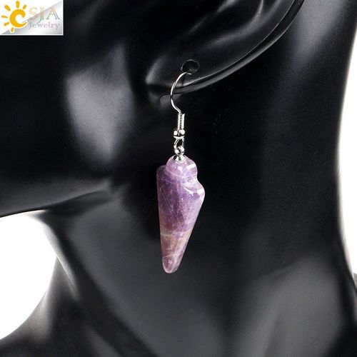 Boucles D'oreilles En Forme De Flèche, Bijoux Style Boho, Pendentif En Pierre Naturelle, Quartz Rose, Opale, Cristal Blanc, E581