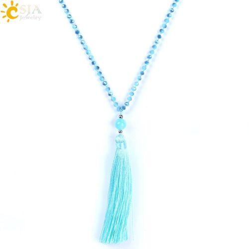 Collier Bohème Long À Pampilles, Bleu Vert, Petit Verre, Pierre De Cristal, Grande Perle, Pendentif, Bijoux Pour Femmes, 2018, F161