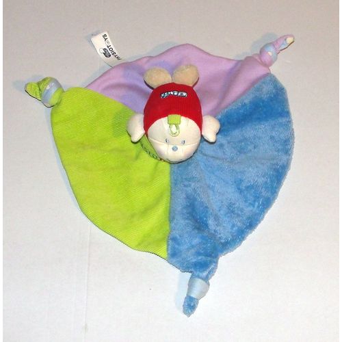 Doudou Poisson Marionnette Grelot Physiotoys - Peluche Poisson Multicolore En Velour Cotelé Violet Vert Bleu