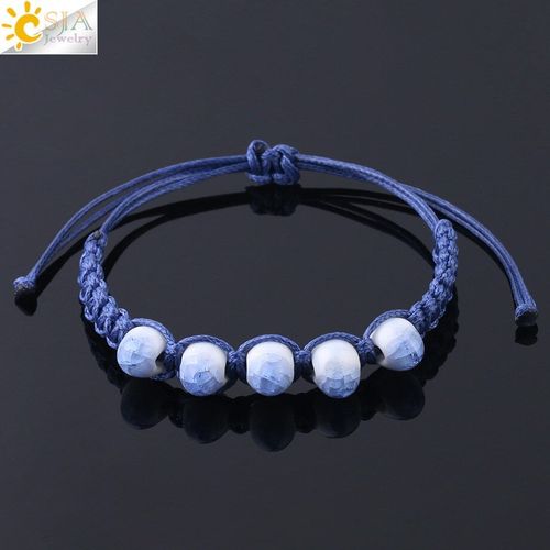 Bracelet Bohème En Céramique Pour Femmes, Perles Colorées, Bricolage, Amulette Tissée, Bijoux, Corde Blanche Et Bleue, Chaîne Réglable, F594