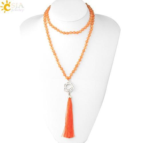 Collier Pull En Pierre Naturelle Pour Femmes, 6mm, 108, Cristal Jaune, Perles Mala, Gland, Corde Nouée, Bijoux F181