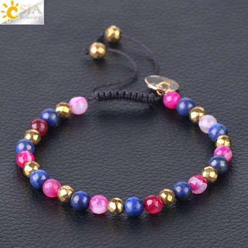 Csja Bracelet En Pierre Lapis Lazuli, Perles, Corde Tissée, Perles, Ajustable, Pour Hommes Et Femmes, Énergie Offre Spéciale F536, Bracelets À Breloques