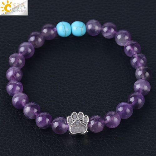 Bracelet Patte D'ours En Pierre Naturelle Pour Hommes Et Femmes, Bijou En Alliage De Zinc, Patte De Chat Mignon, Cristal Violet, Onyx, Lave, F456