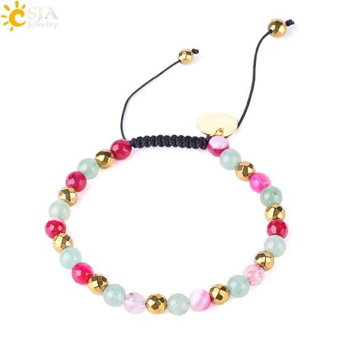 Bracelet En Pierre Naturelle Aventurine Verte, 6mm, Corde À Tisser Ajustable, Perle Dorée, Onyx Bleu, Pour Femmes, F532