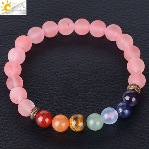 Bracelet Des 7 Chakras Pour Femmes, Perles D'équilibre De Guérison, Raccords En Cuivre Antique, Cristal Givré, Yoga Rose, F381