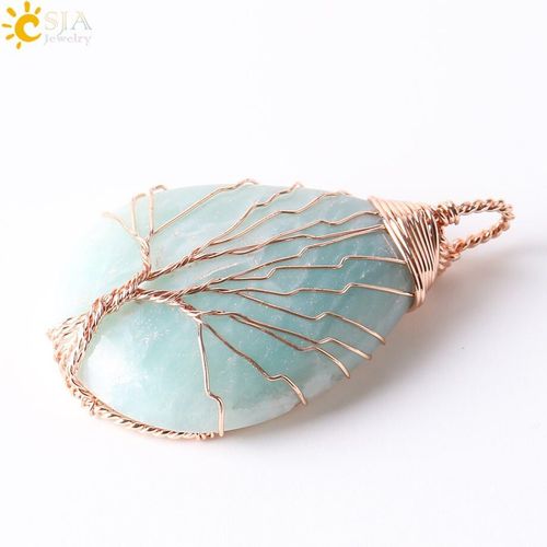 Colliers Et Pendentifs Enroulés Arbre De Vie, Couleur Or Rose, Collier En Pierre Naturelle, Goutte D'eau, Bijoux Reiki Amazonite E223
