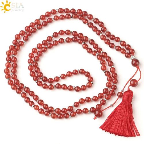 Csja Collier Long En Perles Naturelles Pour Femmes, Cristal Rose Vert, Aventurine Rouge Onyx, 4mm, Pendentif Avec Pampilles, G185