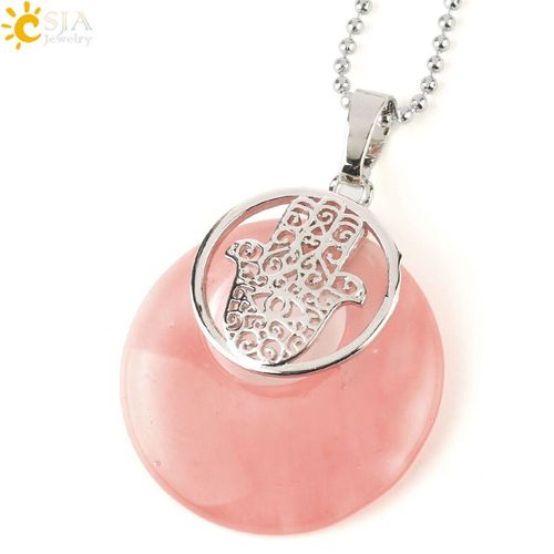 Csja Hamsa Fatima Main Pendentif Pierres Précieuses Naturelles Pierre De Lave Onyx Beignet Forme Perle Pendentifs Et Colliers Mode Femmes Hommes Bijoux G142