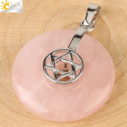 Csja Mogen Pendentif Étoile De David Pierre Naturelle Rose Violet Cristal Quartz Juif Hexagramme Charmes Guérison Femmes Hommes Collier G143