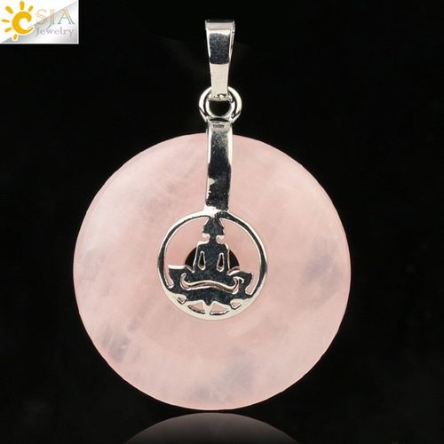 Csja Yoga Lotus Méditation Pendentif Naturel Violet Rose Cristal ¿Il De Tigre Rond Creux Reiki Chakra Perles Femmes Hommes Collier G144