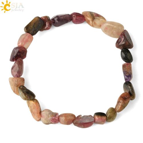 Bracelets Extensibles Colorés En Tourmaline Rose Pour Femmes Et Hommes, Pépites En Pierre Brute Naturelle, Perle En Écailles, Bracelet Élastique Fait À La Main, G640