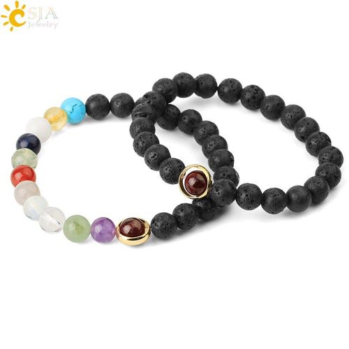 Bracelet En Pierre De Naissance Pour Hommes, En Lave Noire, Élastique, Breloque En Cristal, Pour Couple, Bijoux Reiki G727