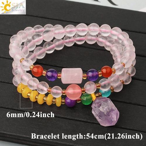 Bracelets Multicouches En Cristal Naturel, Perles Rondes De 6mm, Quartz Rose, Élastique, Pour Femmes, Prière, G560