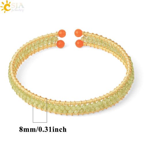 Bracelet Manchette En Fil De Fer Pour Femme, Bijou De Charme, Couleur Or Antique, Cuivre, 4mm, Pierre De Cristal Naturel, Perle, G571