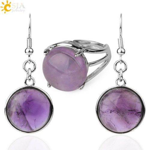 Boucles D'oreilles En Cristal Violet Pour Femmes, Ensemble De Bijoux En Pierre Naturelle, Couleur Argent, Perle Ronde, Dangle, F664