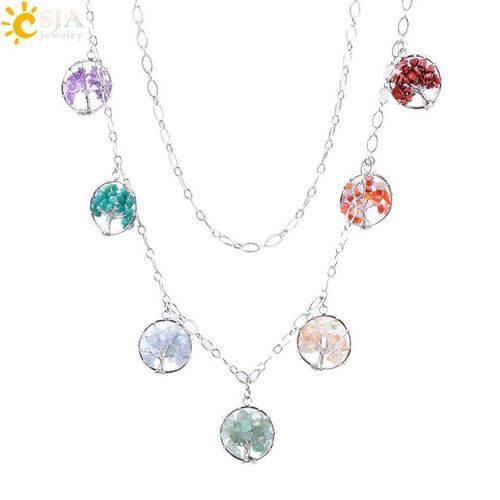 Colliers Maxi Bohémiens Reiki 7 Chakra, Pendentifs De Sagesse Arbre De Vie, Puce Naturelle, Pierre De Cristal, Bijoux Ethniques, Cadeau F002