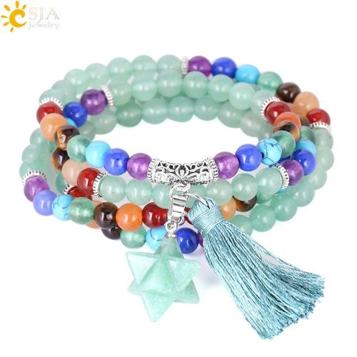 Bracelets Multicouches En Aventurine Verte, 108 Perles De Méditation, 7 Chakras, Perles Mala Naturelles, Breloques À Pampilles, Bijoux De Fête F211
