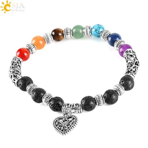 Bracelets Arc En Ciel 7 Chakra, Pendentif En Forme De C¿Ur, Boho, Bijoux Vintage Pour Femmes, Violet Cristal Rouge Onyx Reiki Guérison Yoga Mala E281
