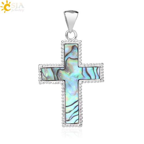 Collier Avec Pendentif En Coquillage Paua Pour Homme, Bijou Irisé En Forme De Croix, Protection Religieux, Arc En Ciel, F913