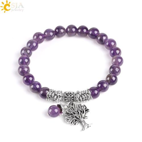 Bracelet Arbre De Vie En Pierre De Gemme Naturelle, Chapelet De Prière Tibétaine, Perle Mala Pour La Méditation, Cristal Violet, E746