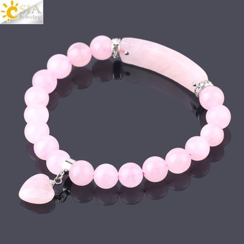 Bracelet En Pierre Naturelle Pour Femmes Et Filles, Cristal Rose, Amour, C¿Ur, Perles À Quartz, Cadeau, Cz Bijoux À Breloques, F575