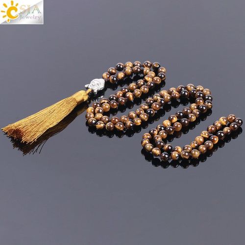 Collier En Pierre Naturelle 2018 ¿Il De Tigre Pour Homme, 108 Perles De 6mm, Bijoux Ethniques, Style Reiki, Bouddha, Pompon, Champagne, F139