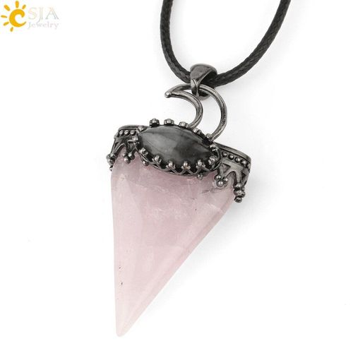 Csja Collier Pendentif Triangle En Pierre Naturelle, Collier, Couronne Antique Couleur Argent, Lune, Labradorite Géométrique Pour Femmes Et Hommes, Bijoux Tendance G324