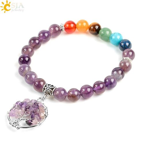 Bracelets En Cristal De Quartz Violet Naturel, Améthyste, Chakra, Pierres Précieuses, Éclats D'arbre De Vie, 8mm, E872, Bijoux À Breloques