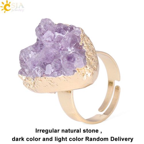 Bague En Quartz Violet Pour Femme, Bijou Irrégulier, Pierre Naturelle, Cristal, Couleur Or, Sans Doigt, Taille Limitée, F364
