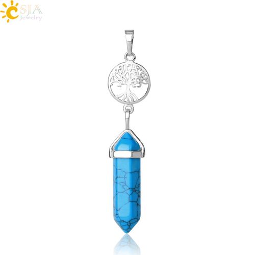 Pendentif Arbre De Vie, Cristal Hexagonal Clair, Pierre Naturelle, Quartz Rose, Lapis Lazuli, Chakra, G750