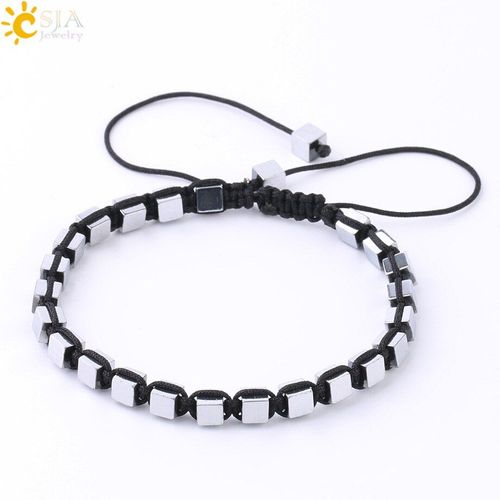 Bracelet En Hématite Élastique Magnétique Pour Hommes Et Femmes, Bijou Ajustable, Carré, Cylindrique, Sain, F623