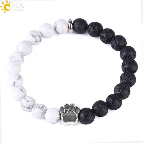 Bracelet En Perles De Lave Noire Et Turquoises Blanches, Empreinte De Patte D'ours, Marque Howlite Balance, Bracelets D'amoureux Pour Femmes Et Hommes F448